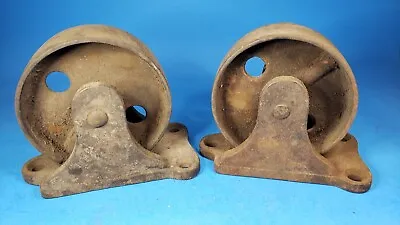 Antique Caster Wheels Industrial Steampunk Cast Iron Pair 4  Wheel 1 1/2  Wide • $44.95