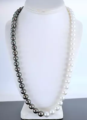 Mikimoto 18K White Gold 9-11mm Black White South Sea Pearl Diamond 1893 Necklace • $12500