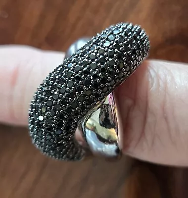 QVC Milor Italy 925 Black Spinel Rolled Crossover Cocktail Statement Ring Size 8 • $74