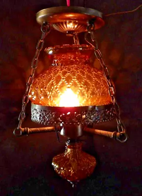 Vintage Hurricane Hanging Lamp Ceiling Mount Amber Small Medium • $25