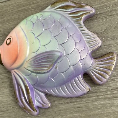 $15 • Buy Vintage Miller Studios Chalkware Fish Wall Decor Kitsch Purple Blue Pink