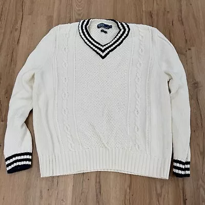 Vintage~Polo Ralph Lauren Mens XL Cable Knit V-Neck Cricket Tennis Sweater • $79.99