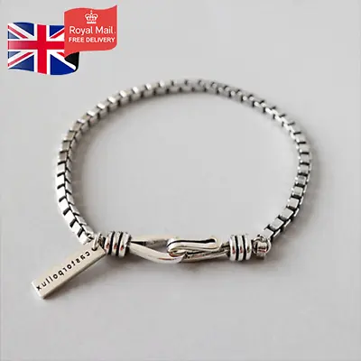£5.99 • Buy Solid Vintage 925 Sterling Silver Charm Box Chain Bracelet For Men Women