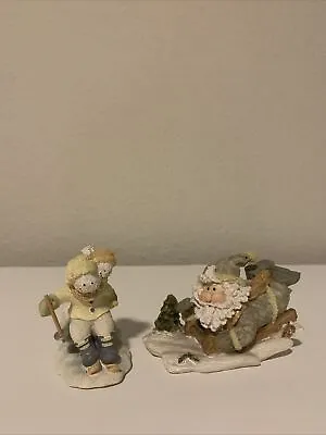 2 Holiday Skiing Snowman And Sledding Santa Christmas  Figurines • $24