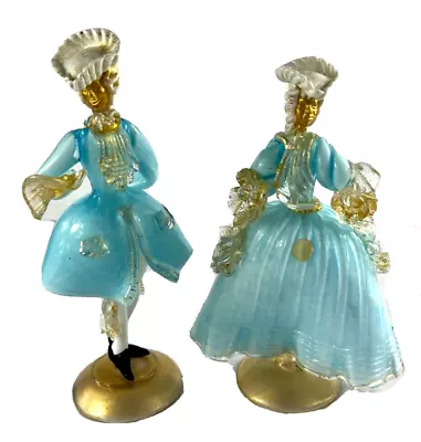 Magnificent Pair Of Vintage Murano Venetian Figurines Filigrano Latticino Glass • $350