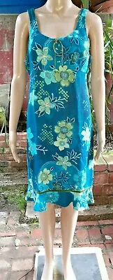 Billabong Cami Midi Dress Size 9 Medium Blue Hawaiian Print Scoop Neck Deco Zip • £35.66