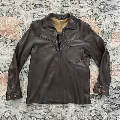 Vintage 50s Leather Pullover Deer Skin Jacket Western Lace-Up Men's M Medium • $124.99