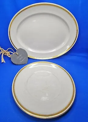 2 X 1920s KEELING Losol Ware SERVING PLATTERS Oval + Round * GOLD GREEK KEY 2144 • £9.91