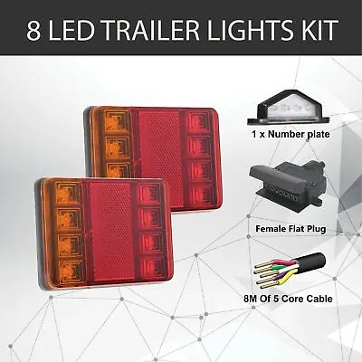 $35.59 • Buy 2 X 8 LED TRAILER LIGHTS KIT,1 X Trailer Plug, 8M 5 CORE CABLE, 1x No. Plate 12V