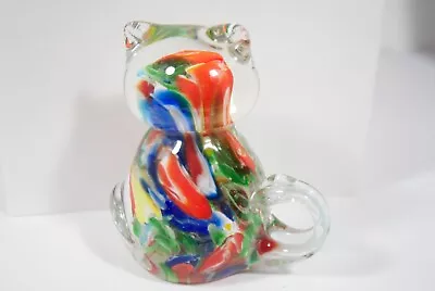 Murano-style Glass Cat Decorative Multi Color Millefiori Paper Weight • $14.99