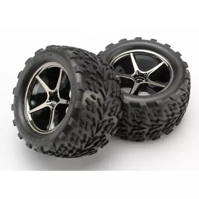 Traxxas 1/16 E-Revo Pre-Mounted Talon Tires W/ Gemini Black Chrome Wheels 7174A • $18.95