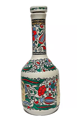 Vintage Hand Made Porcelain Multi-Color Floral Bottle Vase Greece METAXA • $12.99