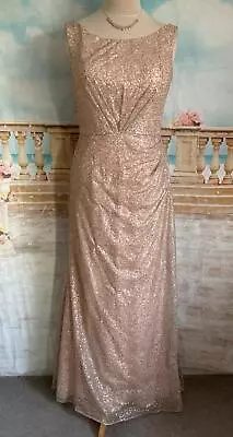 Dress 14 Peach Cream Sequin Ballgown Mermaid Fishtail Prom Evening Gatsby Maxi • £35
