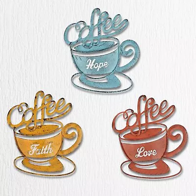 Kitchen Coffee Wall Decor Metal Home Decororation Indoor Eat Decor 3 Pack • $31.68