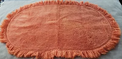 Vintage Oval Floor Accent Rug 26.5x45 Inches Orange Fringe Groovy Retro • $39