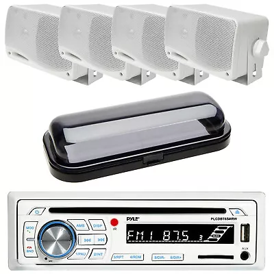 Pyle Boat Radio USB Stereo MP3 Receiver With 4x Box Speakers Radio Cover • $137.99