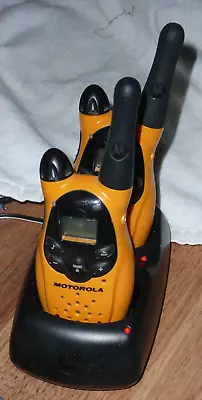Motorola Yellow T5030R Pair 2-Way Radio Walkie Talkies W/ Base Charger 16 Miles • $30