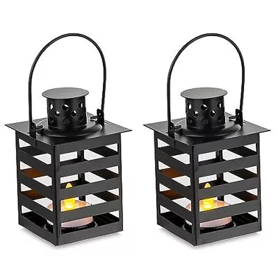 Vintage Black Lanterns Decorative - 2 PCS Haning Mini Candle Lantern With Fli... • $18.09