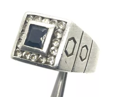 Mens Black Square CZ Halo Sterling Silver 925 Biker Ring Size 11 • $68