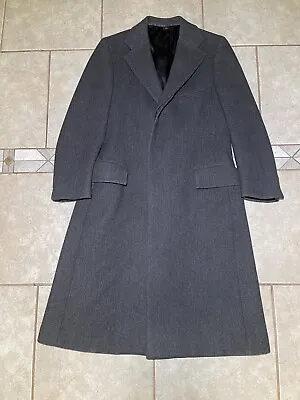 Vintage Mens USA Ralph Lauren Polo Herringbone Wool Trench Coat 40 Gray • $199.50