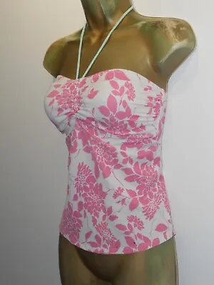 Pink White Ocean Club Halter Neck Strapless Tankini Bikini Top Size 12 Swimwear • £2.99