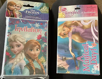 2 - 8 Packs DISNEY BIRTHDAY PARTY INVITATIONS FROZEN & TANGLED  THEME CARDS • £8.66