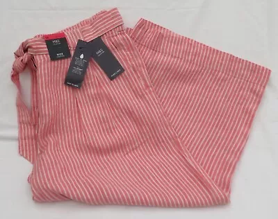 £17.50 • Buy Ladies Marks And Spencer Coral Mix Pure Linen Wide Leg Cropped Trousers Size 16