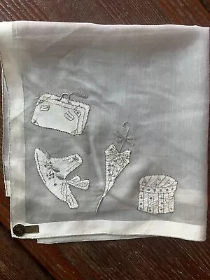 Vintage W/tag Gerbend Madeira Hankie  Gray  Travel Theme Embroidered • $9.99