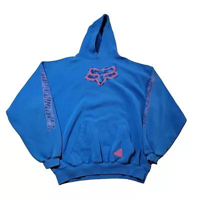 Vintage Y2K Fox Racing Hoodie Sweatshirt Blue Sz XL Streetwear Logo Spellout • $36.95