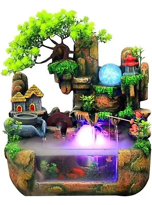 Indoor Water Fountain With Led & Mist Resin Rockery Waterfall Home Decor Art Dec • $49.99