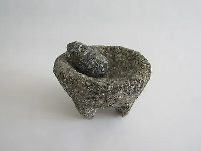 Vintage Carved Volcanic Rock Stone Molcajete Small 3 Leg Mortar Pestle Set • $14.95