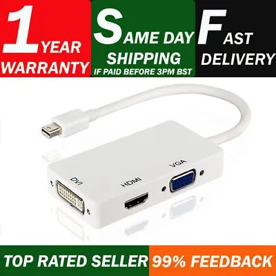 Mini DisplayPort (Thunderbolt) To DVI VGA HDMI 3 In 1 Adapter For MacBook PRO • £9.99