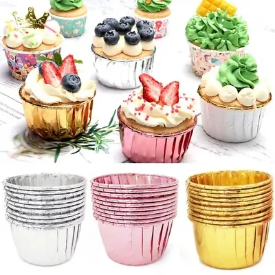 £5.15 • Buy 50PCS Aluminum Foil Cup Cake Cases Muffin Cupcake Wrappers Paper Wedding Party