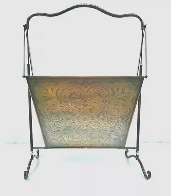 Vintage Victorian Style Embossed Brass Magazine Rack Newspaper Holder Folding • $35