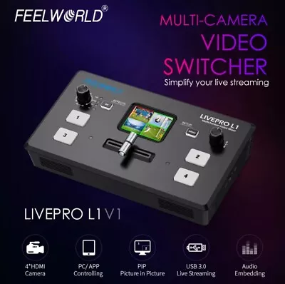 Feelworld LIVEPRO L1 V1 Live Stream Switcher 4 HDMI Input LCD Screen Video USA • $199.50