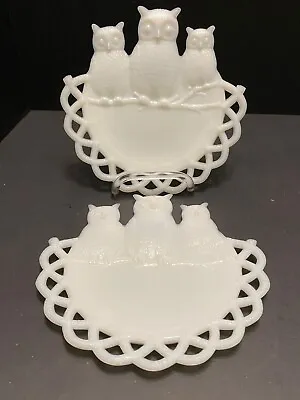 Westmorland 3 OWLS PLATE  1 Or 2 Vintage White Milkglass Lace Edge • $15.95