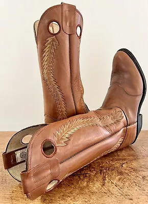 Men’s OLATHE 14” Tall 9.5 E Brown Buckaroo Riding Cowboy Boots USA 🇺🇸 Vintage • $158