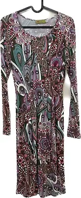 N Willow Dress Jersey Purple Paisley Long Sleeve Summer Size M • £12