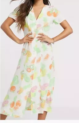 Warehouse Size 12 Cream Fruit Salad Midi Dress BNWT • £5.25