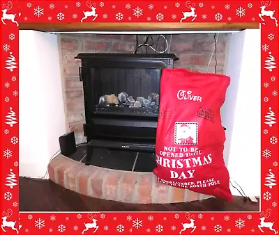 Personalised Santa Father Christmas Sack Stocking Children SILVER GLITTER NAME • £6.90