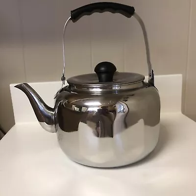 Vtg Farberware Hot Water Teapot  Kettle Stainless Steel W/ Black Handle 7020 • $18.99