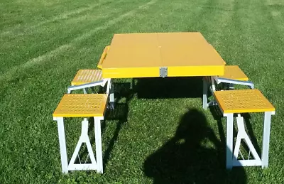 Vintage Yellow Northstar Versa-Table Folding Suitcase Table & Chair Set Camping • $60.51