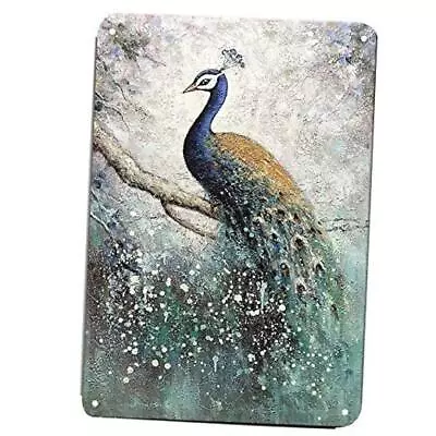 Charming Blue-Green Peacock Standing On Branch Metal Sign Wall Art Decor For  • $19.18
