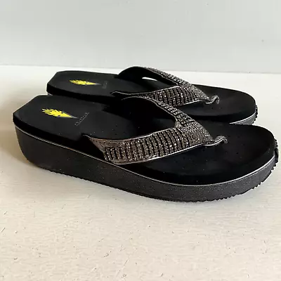 Volatile Platform Wedge Flip Flop Thong Sandals Metalli Leather Women Sz 8 Bling • $28.99