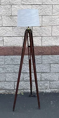 Antique Oak Transit Tripod Floor Lamp 69” X 15” • $685