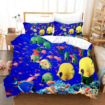 Bright Underwater World Ocean Duvet Quilt Cover Double Comfortable Bedding Set W • £30.73