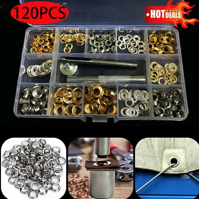 £6.89 • Buy 120pcs Metal Grommets Kit Durable Clothing Eyelets Button Set Installation Tools