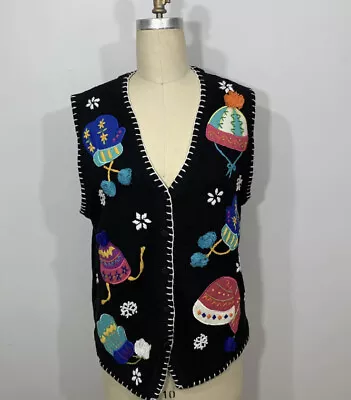 Vintage Christmas Sweater Embroidered Vest Large • $22