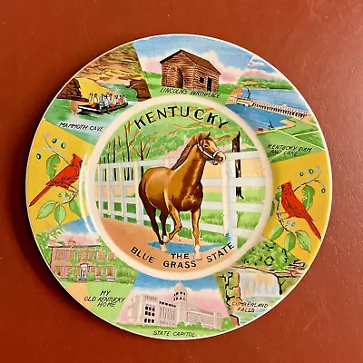 Vintage Kentucky ‘Blue Grass’ State Decoritive Plate Horse Nature 7.5” Diameter • $7.46