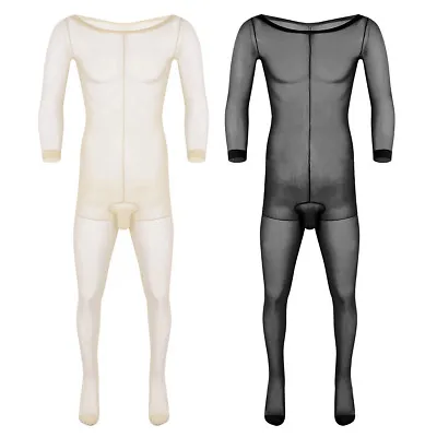 Men Lingerie Body Stocking Mesh Sheer Bodysuit Pantyhose Thigh Fancy Jumpsuit  • £8.70